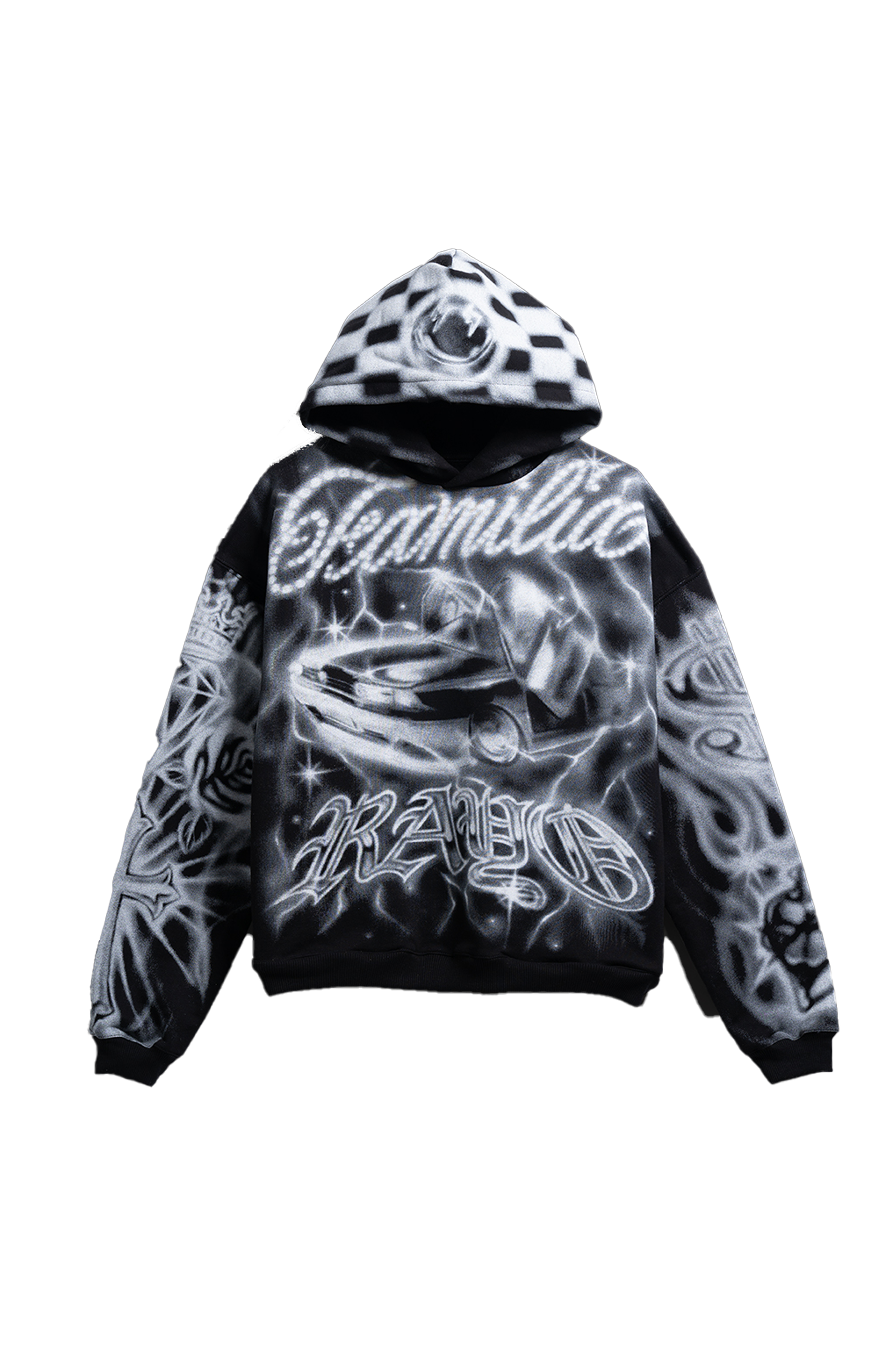 J Balvin Shop | RAYO ALL OVER BLACK HOODIE