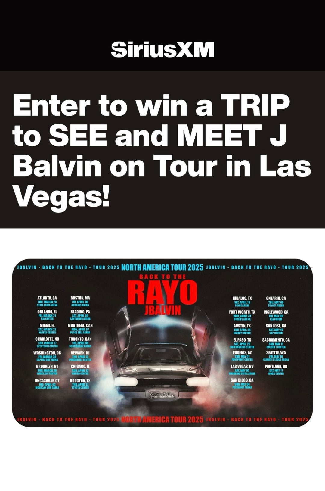 WIN A TRIP TO TO SEE AND MEET J BALVIN ON TOUR IN LAS VEGAS WITH SIRIUSXM