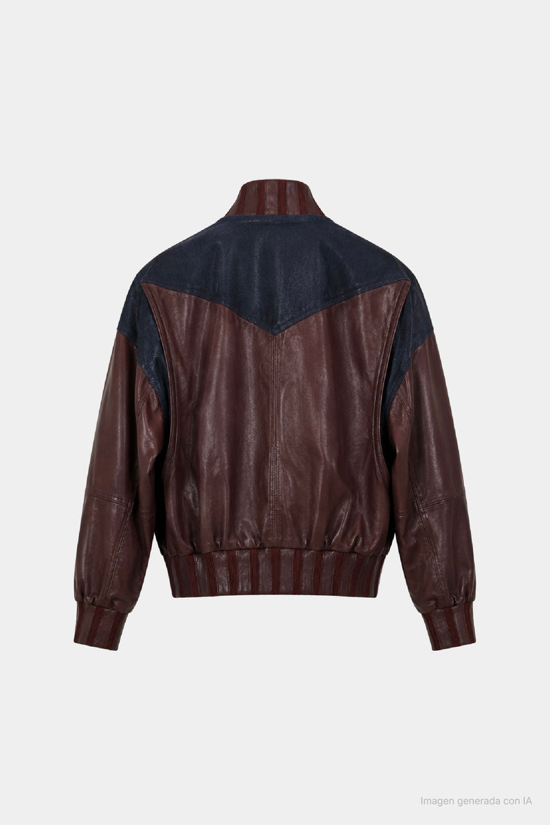Women's Leather & Denim Bomber Jacket