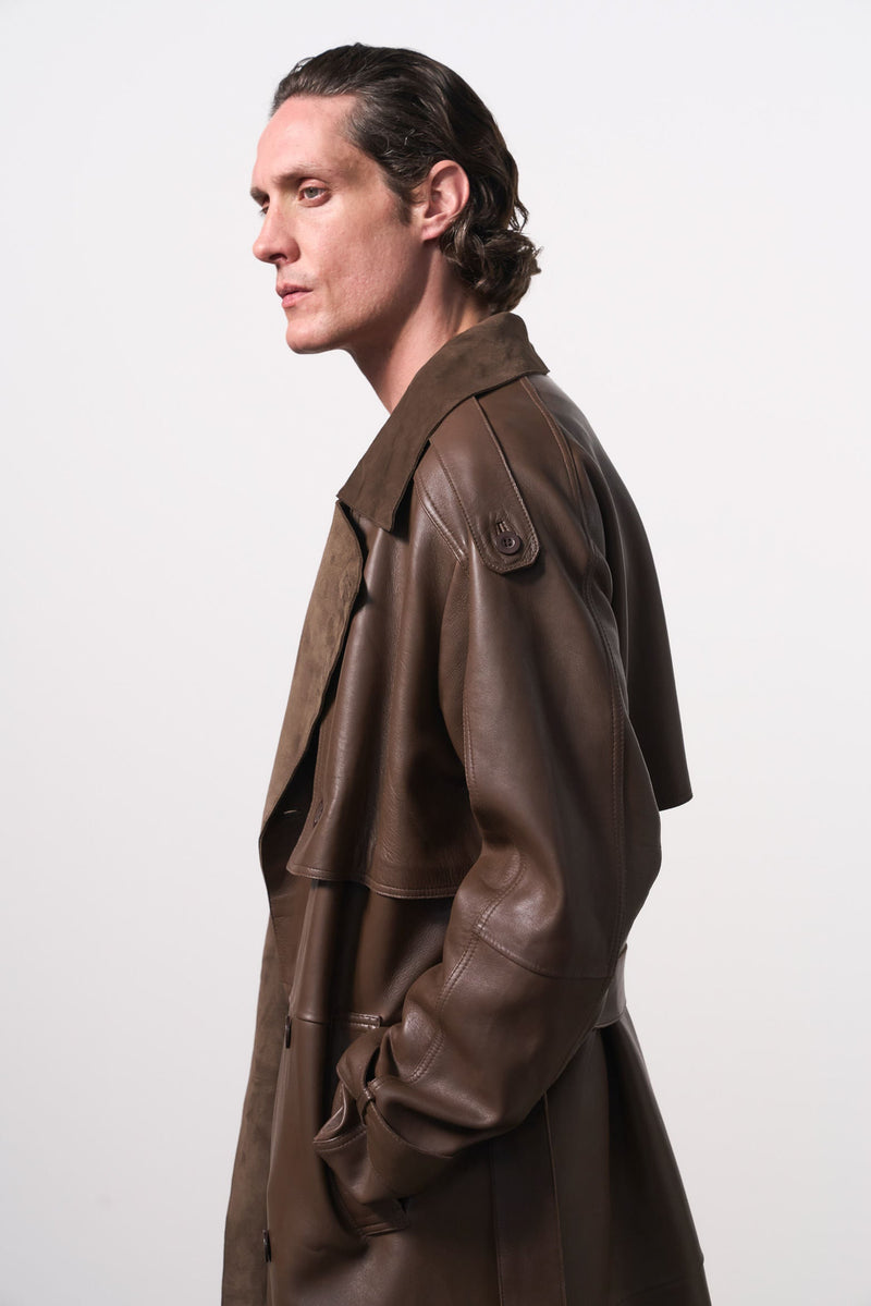 Men's Leather Trench Coat