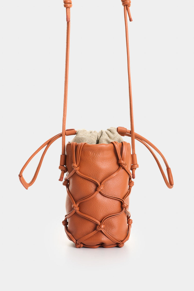 Misak Leather Crossbody Bag with Woven Overlay for Men