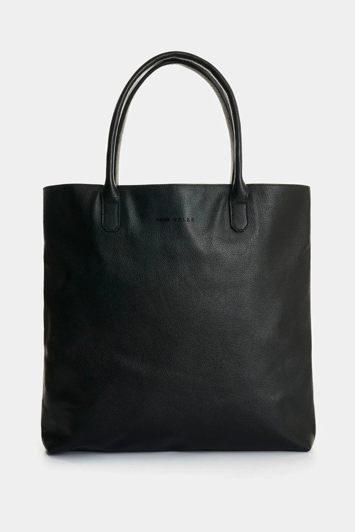 BLACK LEATHER FLOWERS TOTE BAG