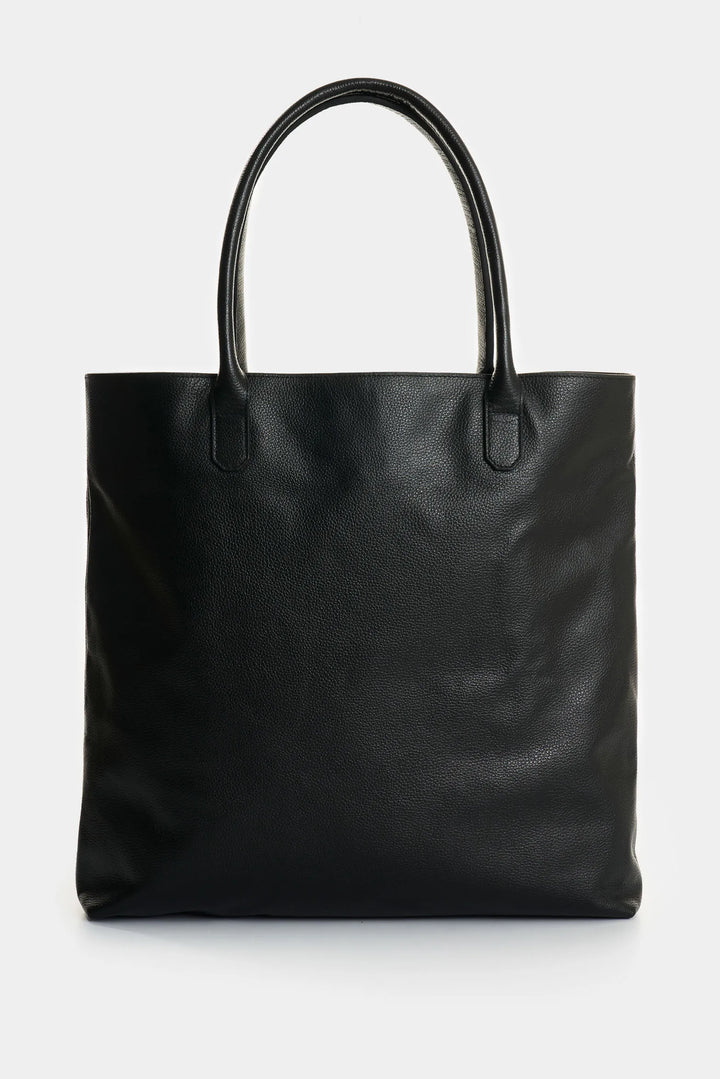 BLACK LEATHER FLOWERS TOTE BAG