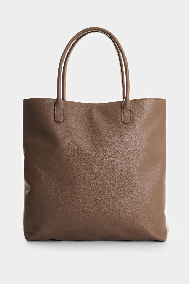 BROWN LEATHER FLOWERS TOTE BAG