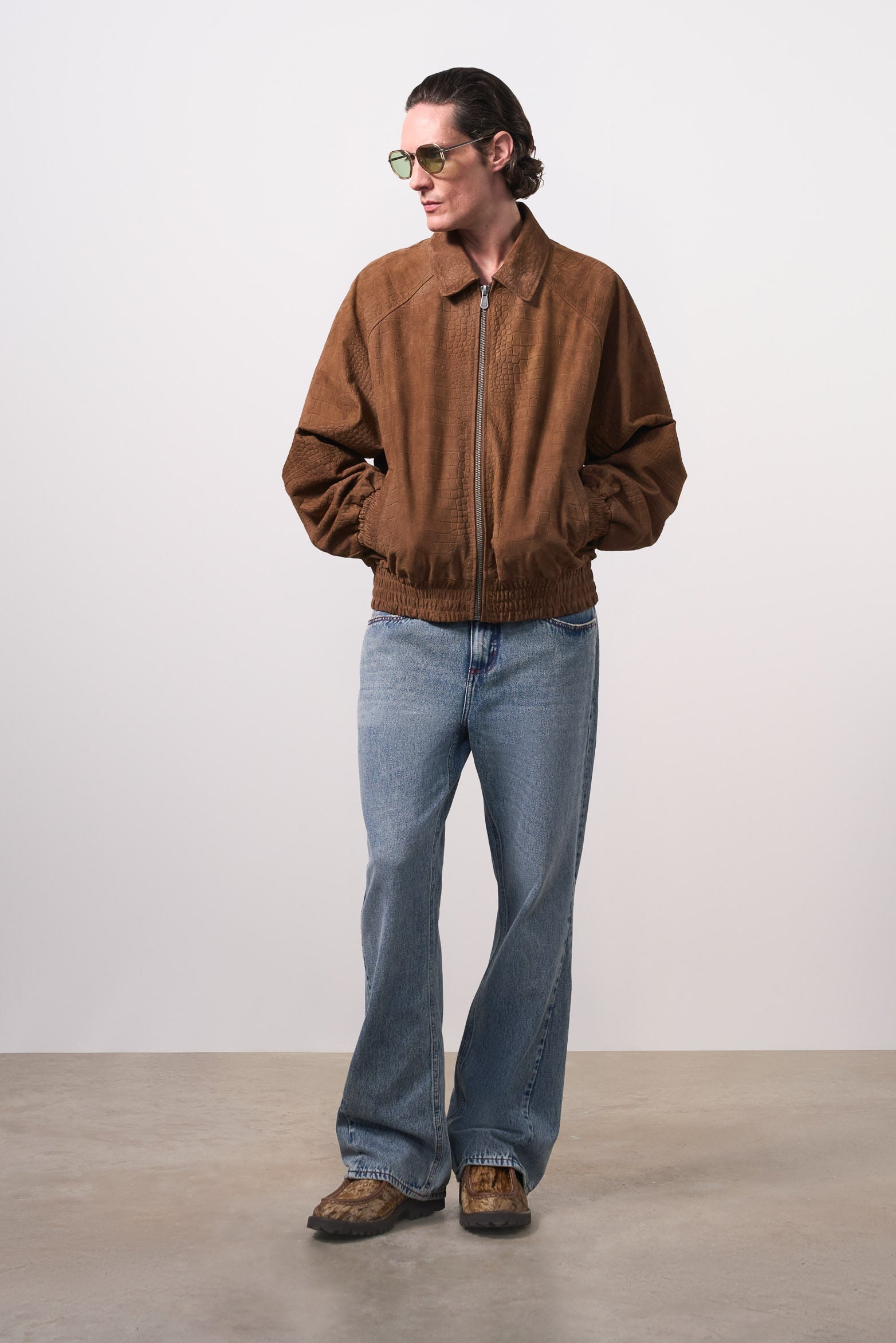 J Balvin Shop | Men's Croco Suede Bomber Jacket
