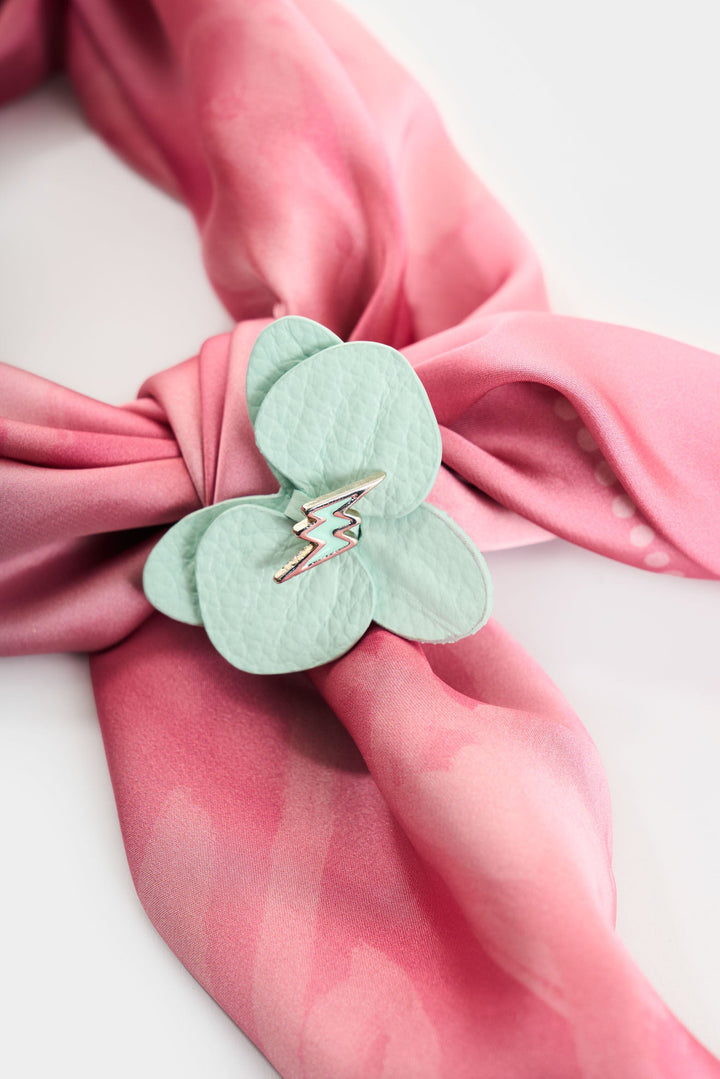 AQUAMARINE SMALL LEATHER ORCHID BROOCH