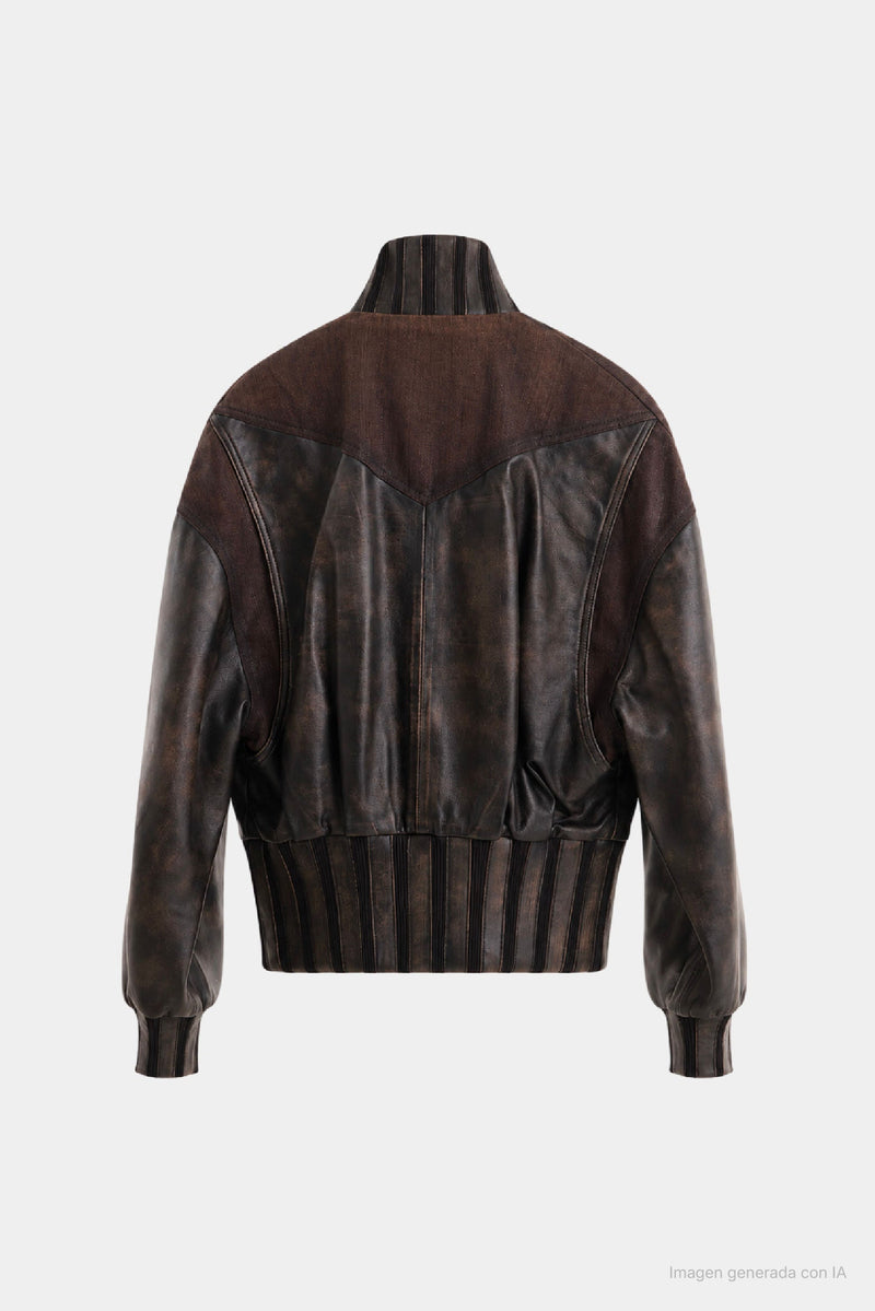 Men's Leather & Denim Bomber Jacket