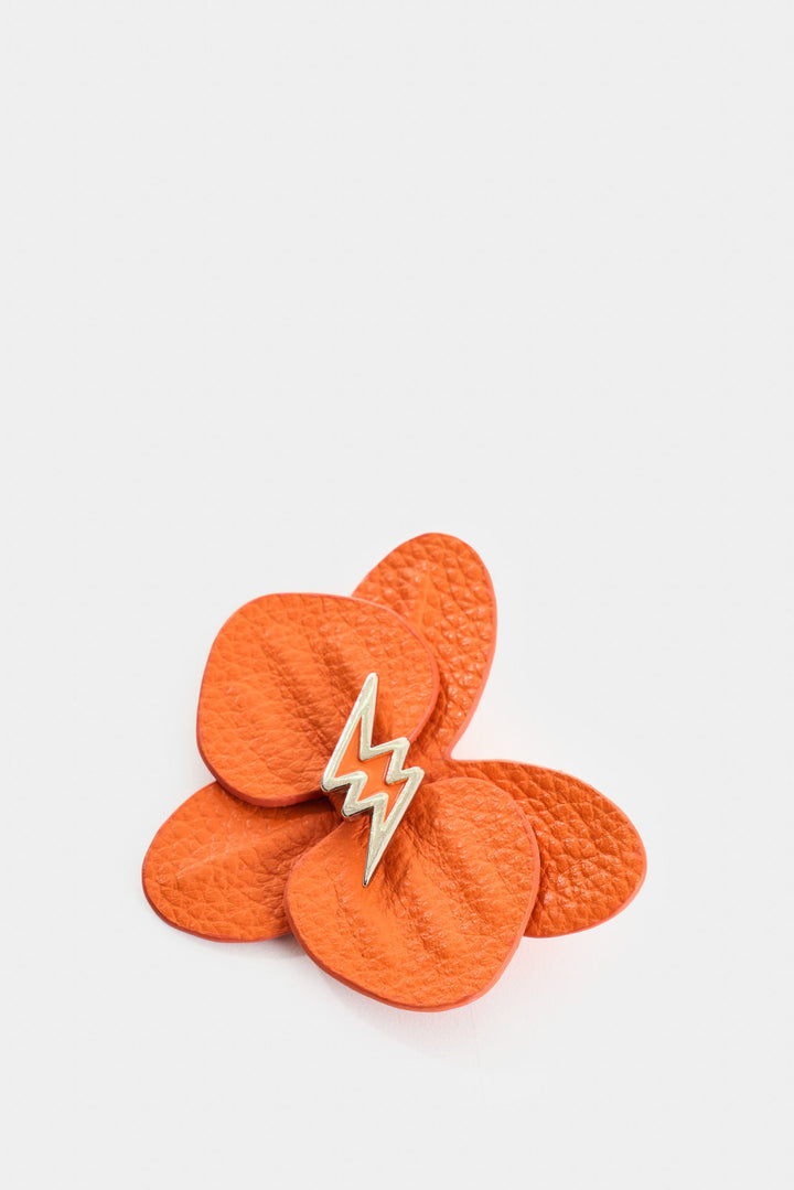 ORANGE LARGE LEATHER ORCHID BROOCH