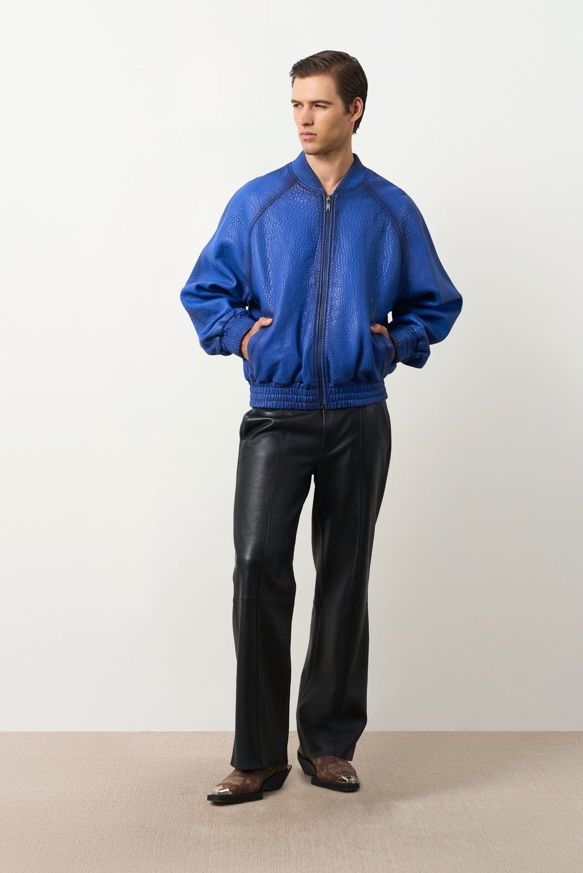 Calypso Textured Leather Bomber Jacket for Men