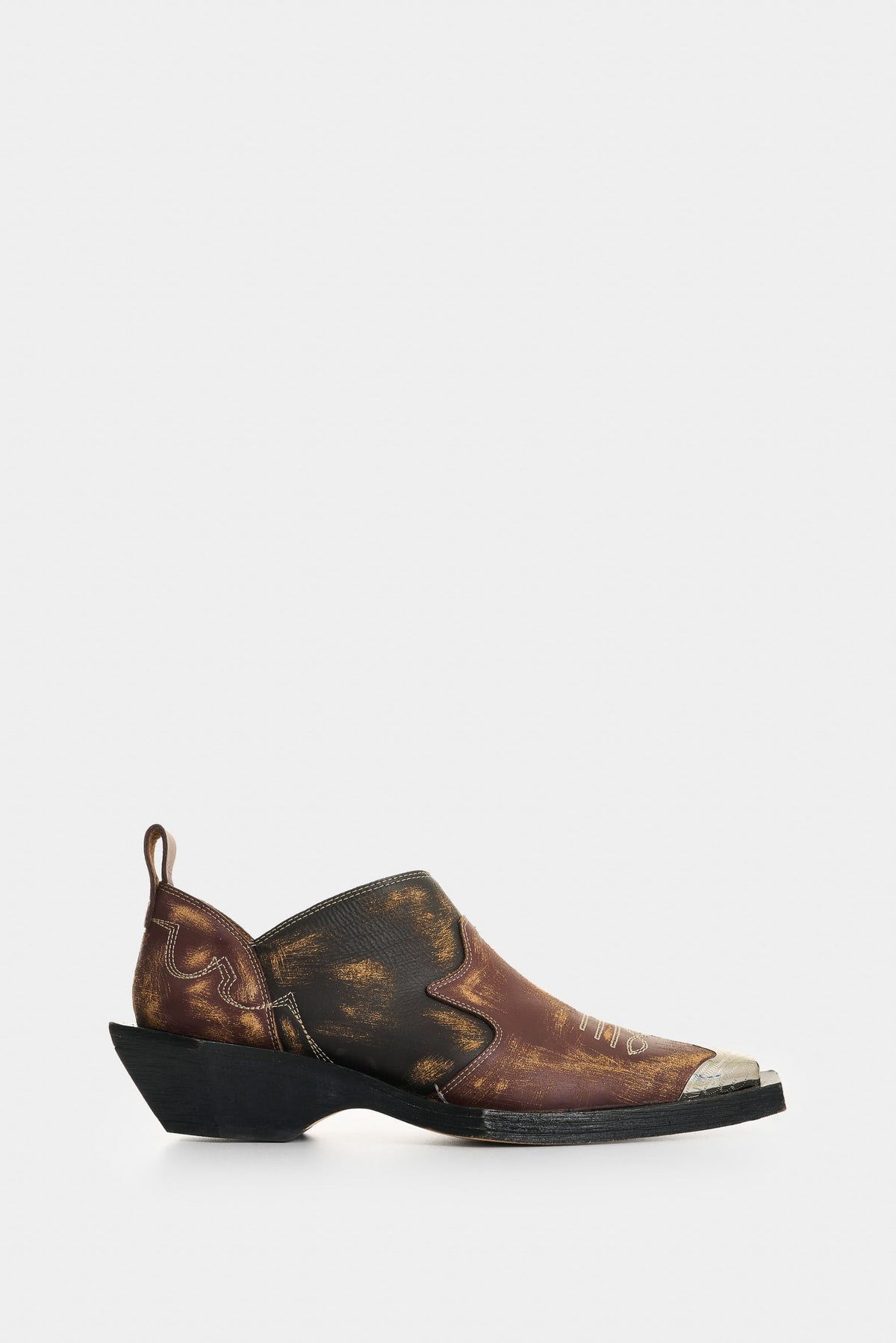 Women's Leather Western Mule Ankle Boots