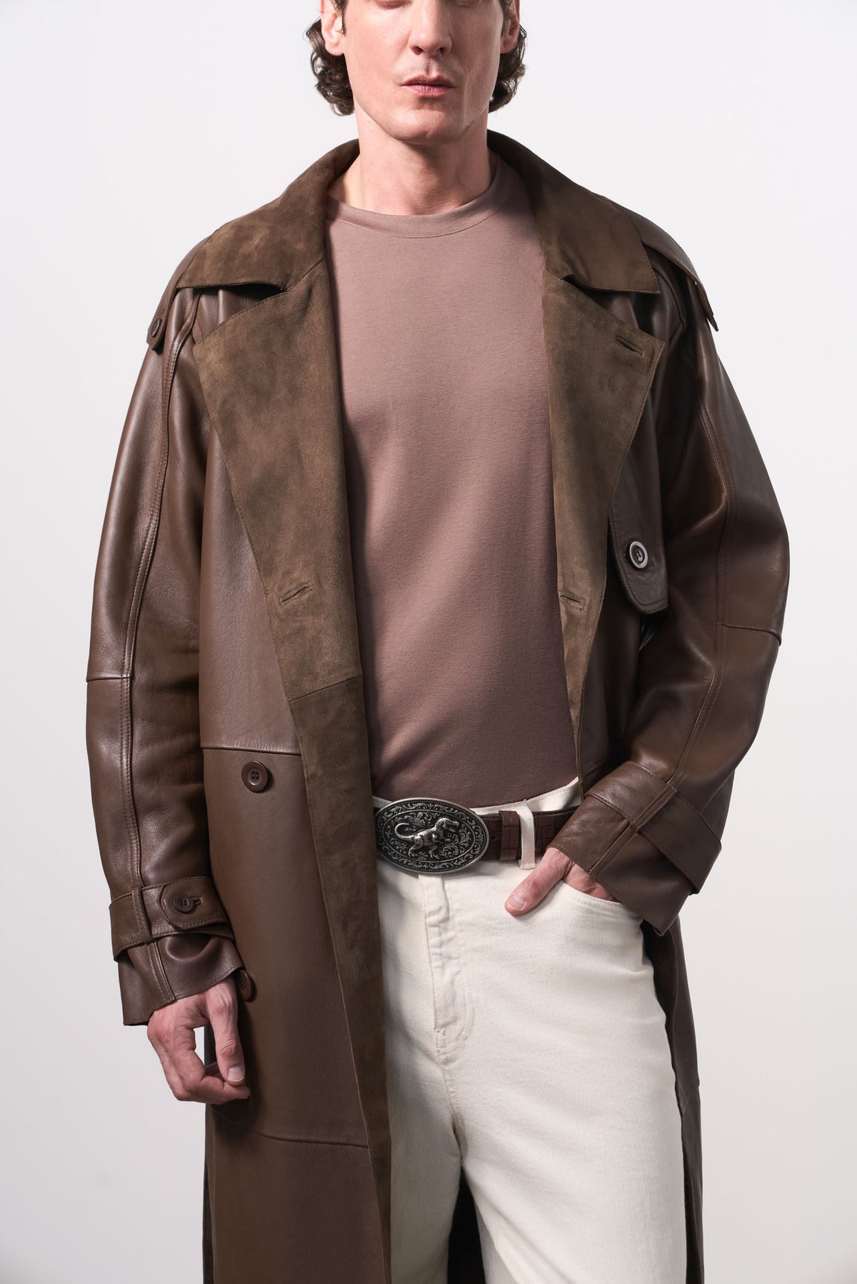 Men's Leather Trench Coat