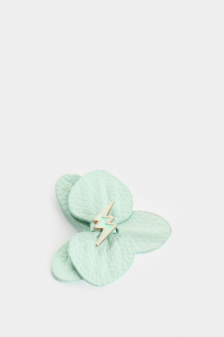 AQUAMARINE SMALL LEATHER ORCHID BROOCH