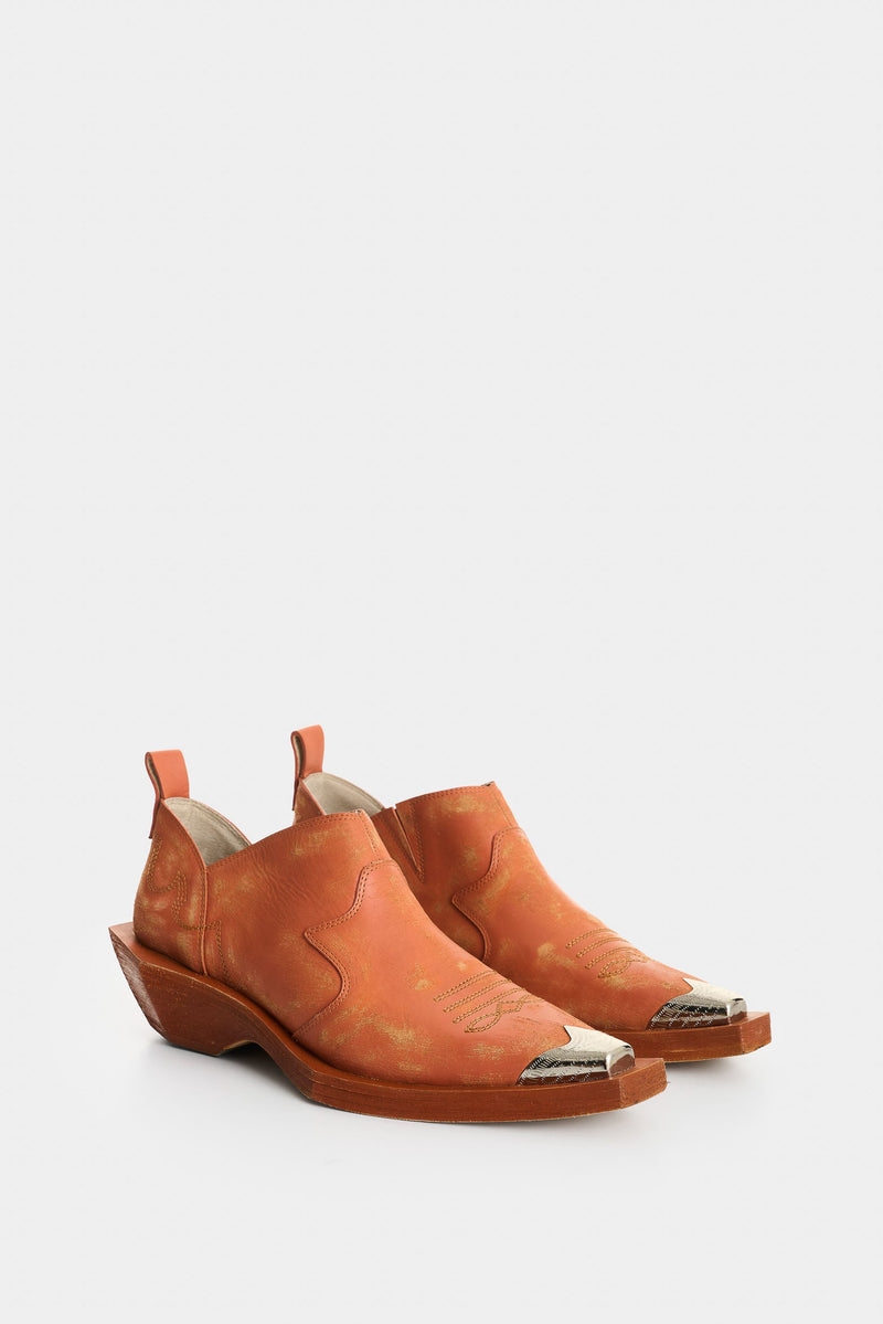 Women's Leather Western Mule Ankle Boots