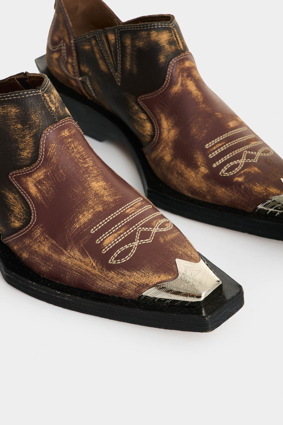 Women's Leather Western Mule Ankle Boots