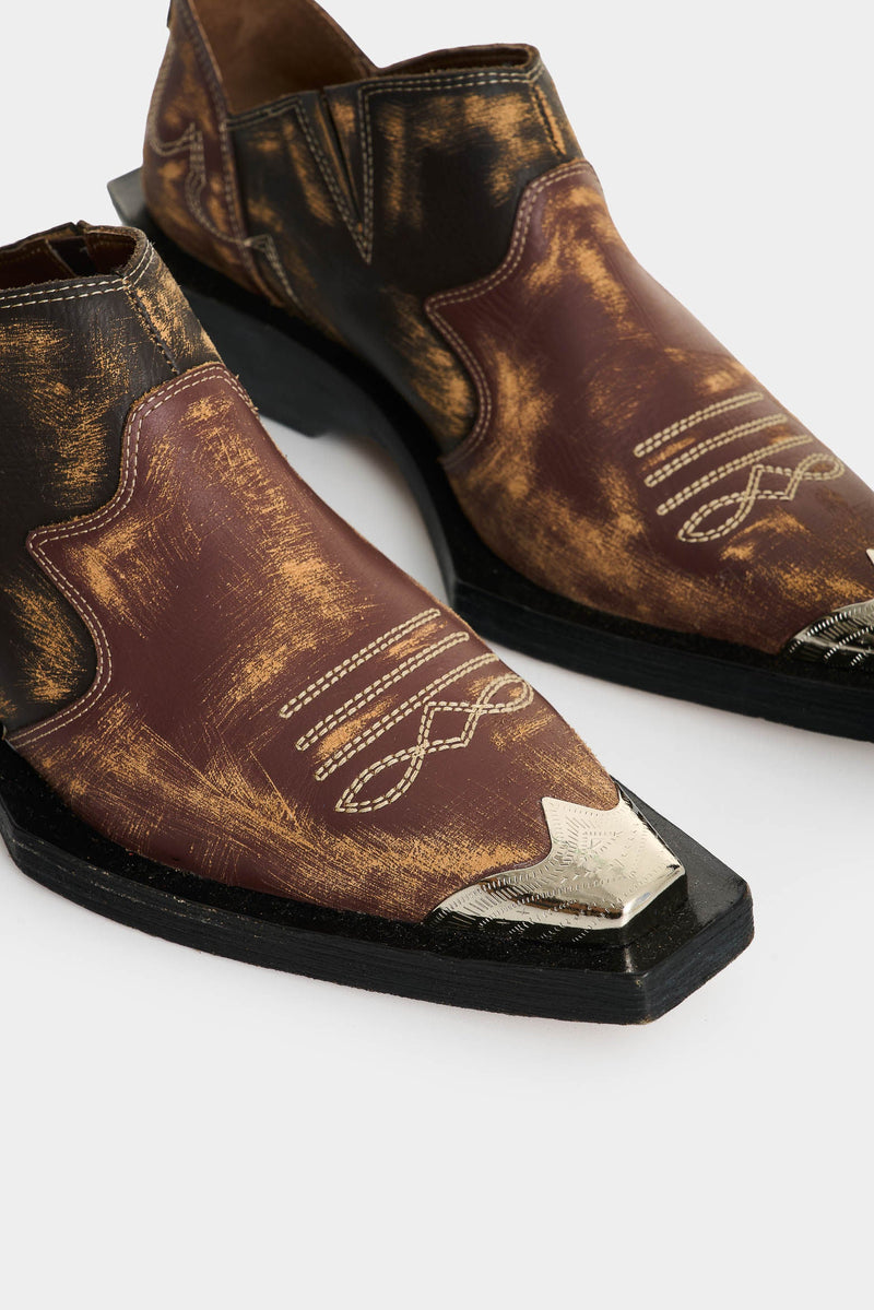 Women's Leather Western Mule Ankle Boots