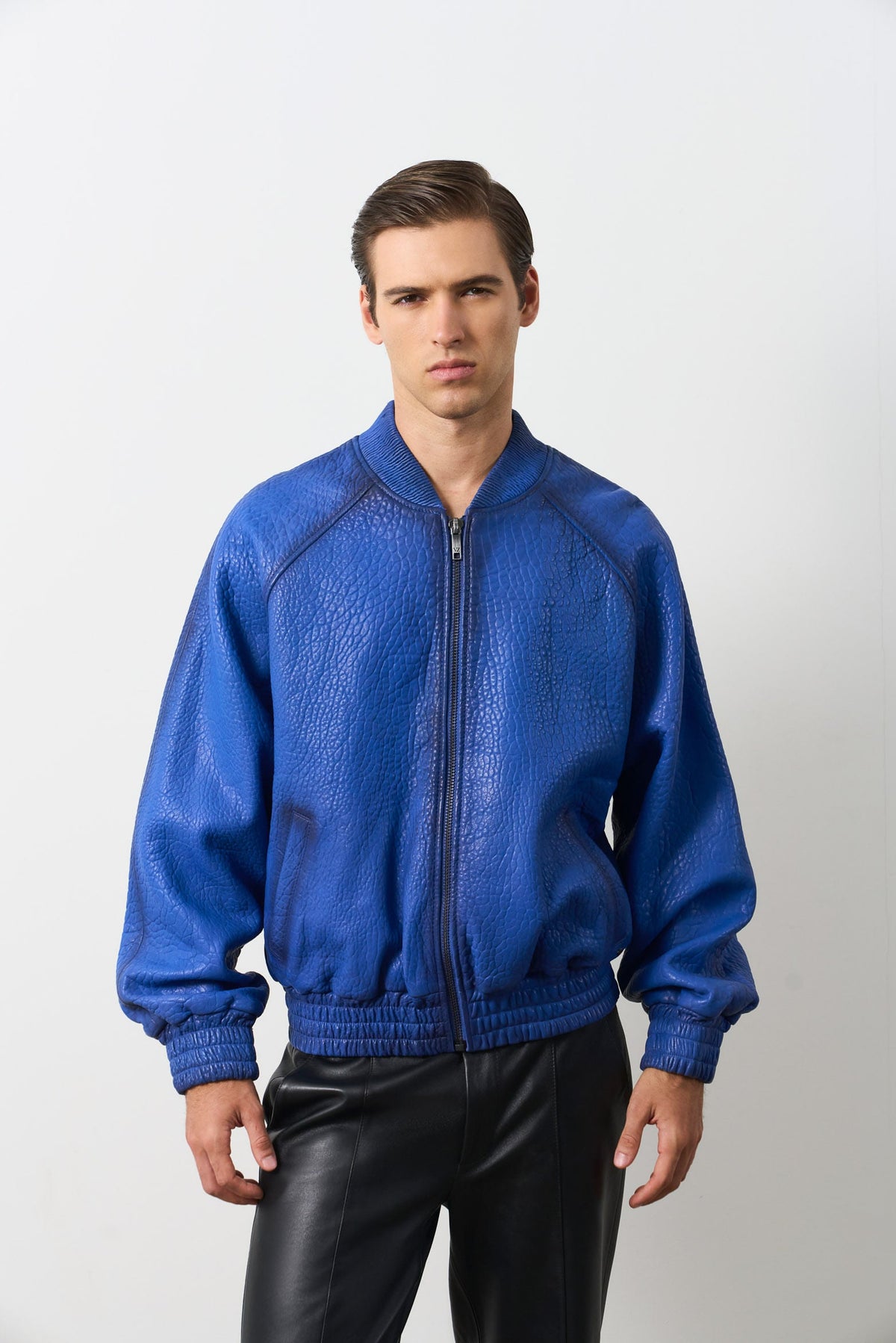 Calypso Textured Leather Bomber Jacket for Men