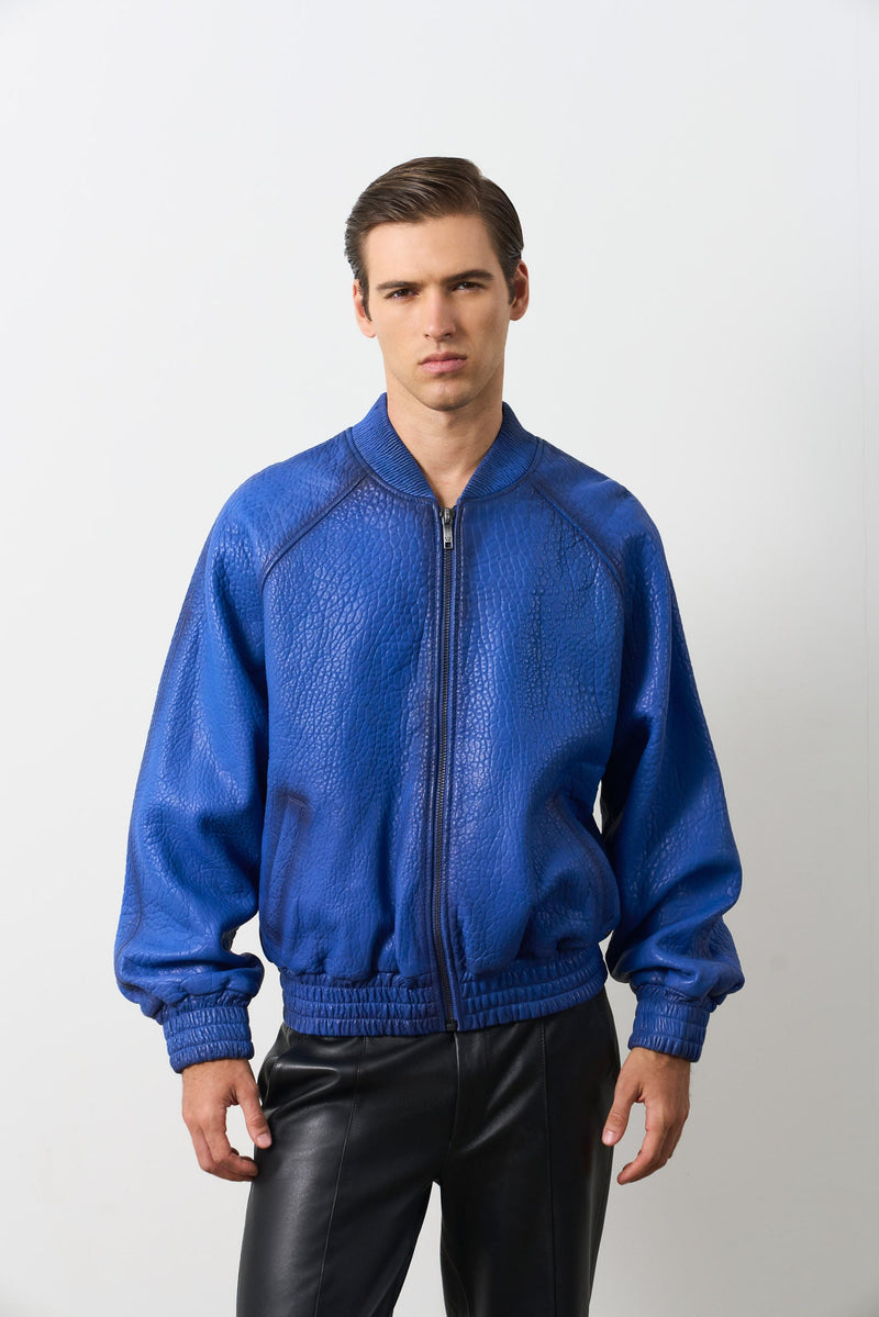 Calypso Textured Leather Bomber Jacket for Men