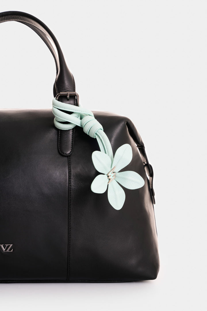 AQUAMARINE LEATHER FLOWER CHARM