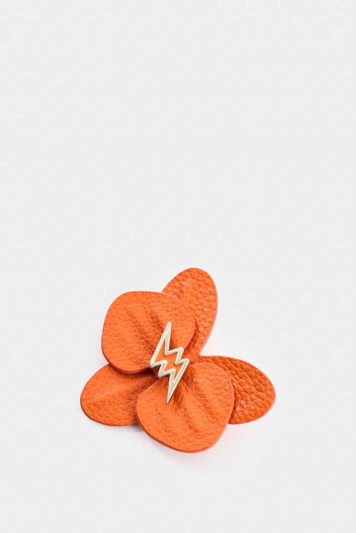 ORANGE SMALL LEATHER ORCHID BROOCH