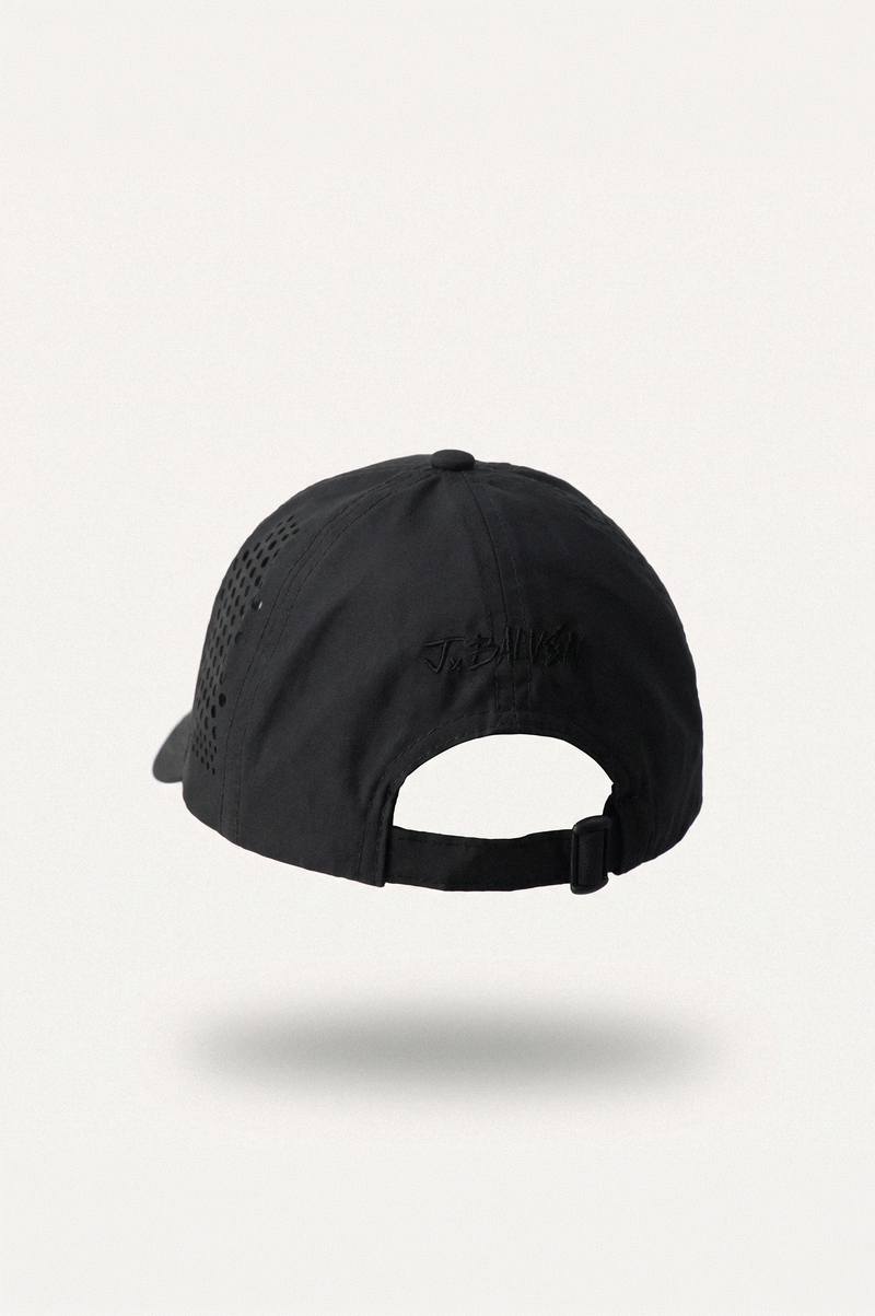 J BALVIN LASER CUT 6 PANEL CAP BLACK