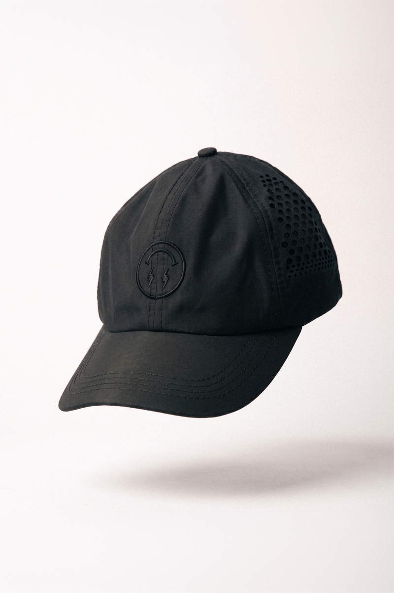 J BALVIN LASER CUT 6 PANEL CAP BLACK
