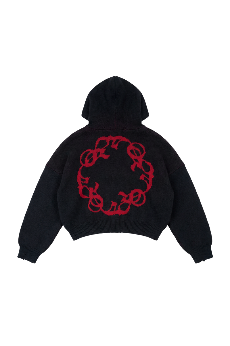 OMERTA BLACK KNITTED ZIP HOODIE
