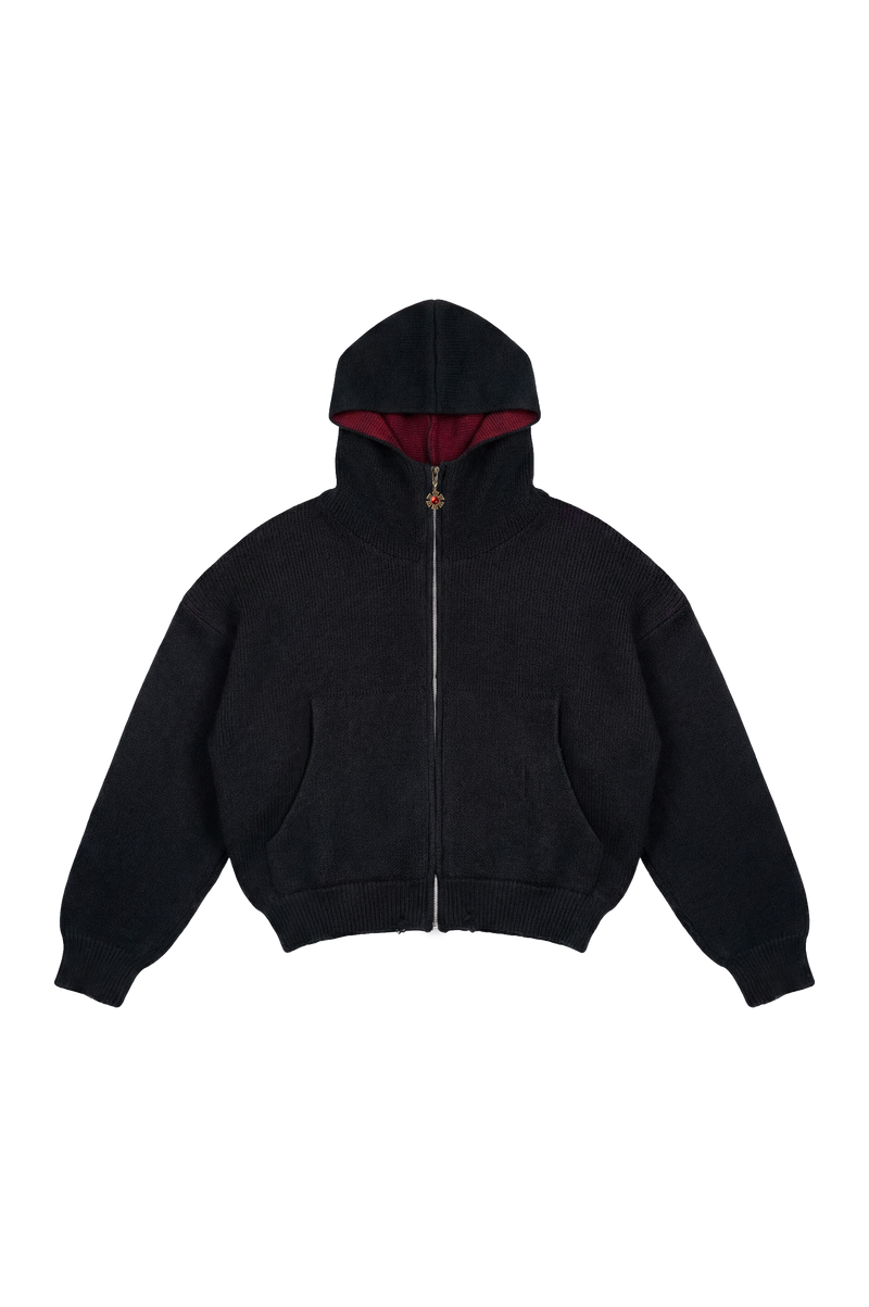 OMERTA BLACK KNITTED ZIP HOODIE