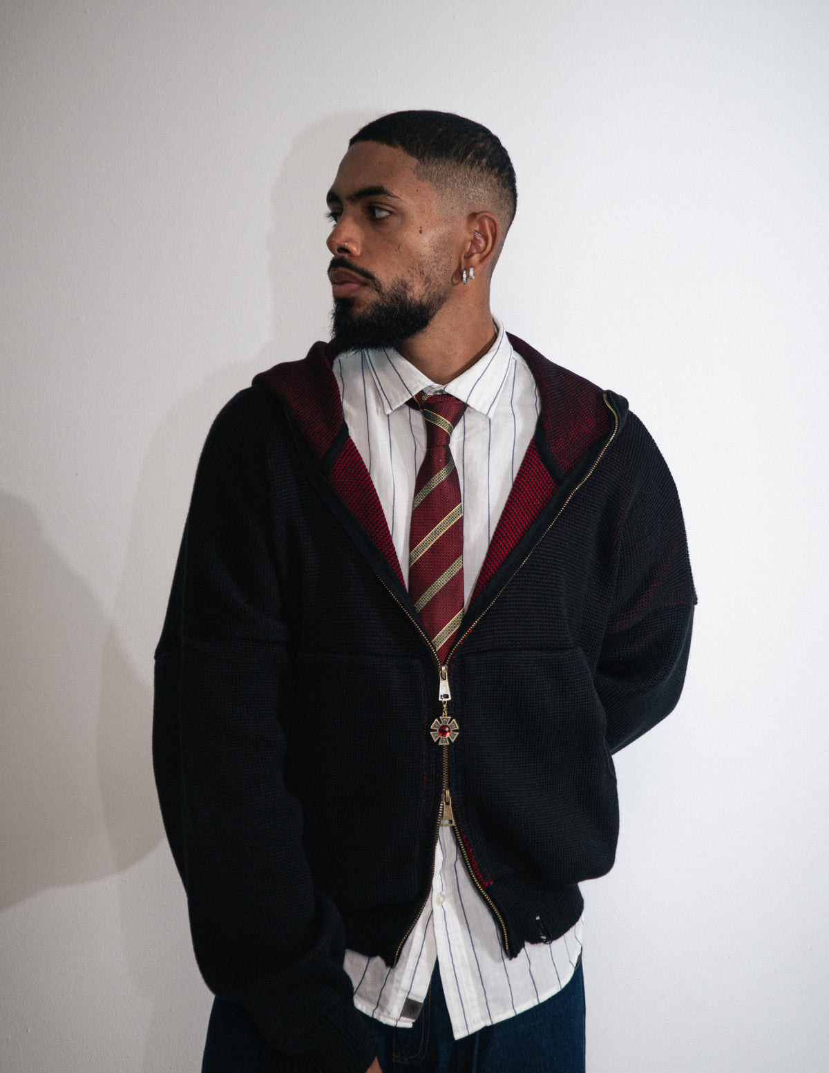 OMERTA BLACK KNITTED ZIP HOODIE