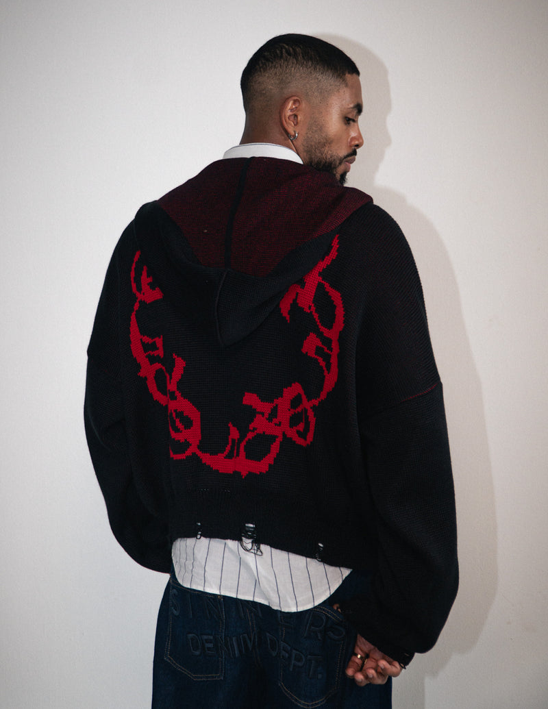 OMERTA BLACK KNITTED ZIP HOODIE