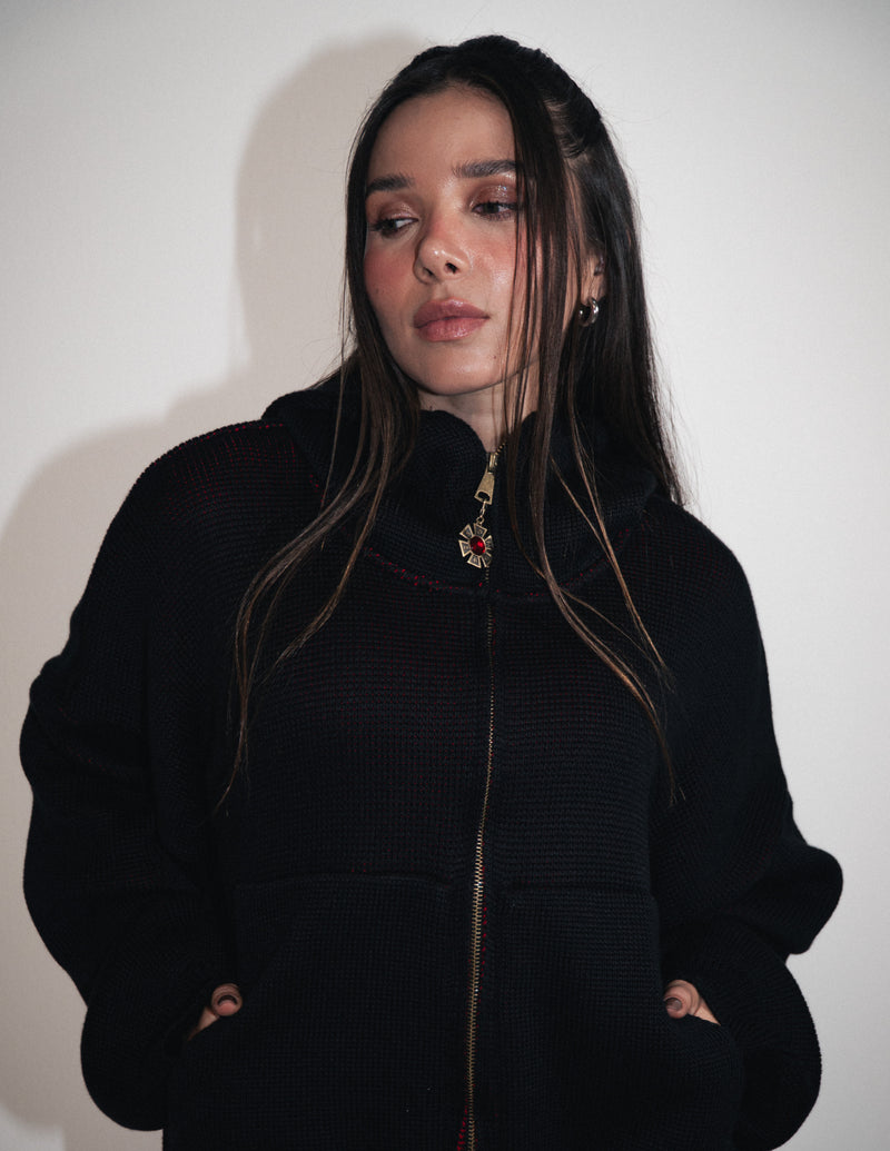 OMERTA BLACK KNITTED ZIP HOODIE