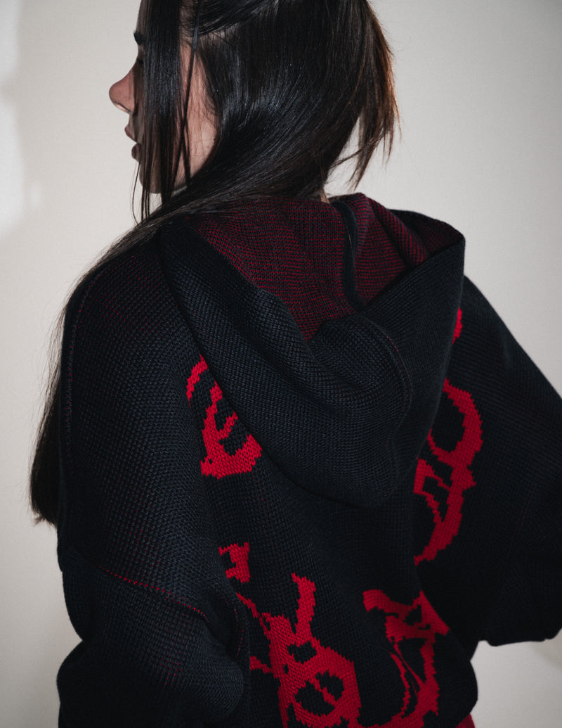 OMERTA BLACK KNITTED ZIP HOODIE