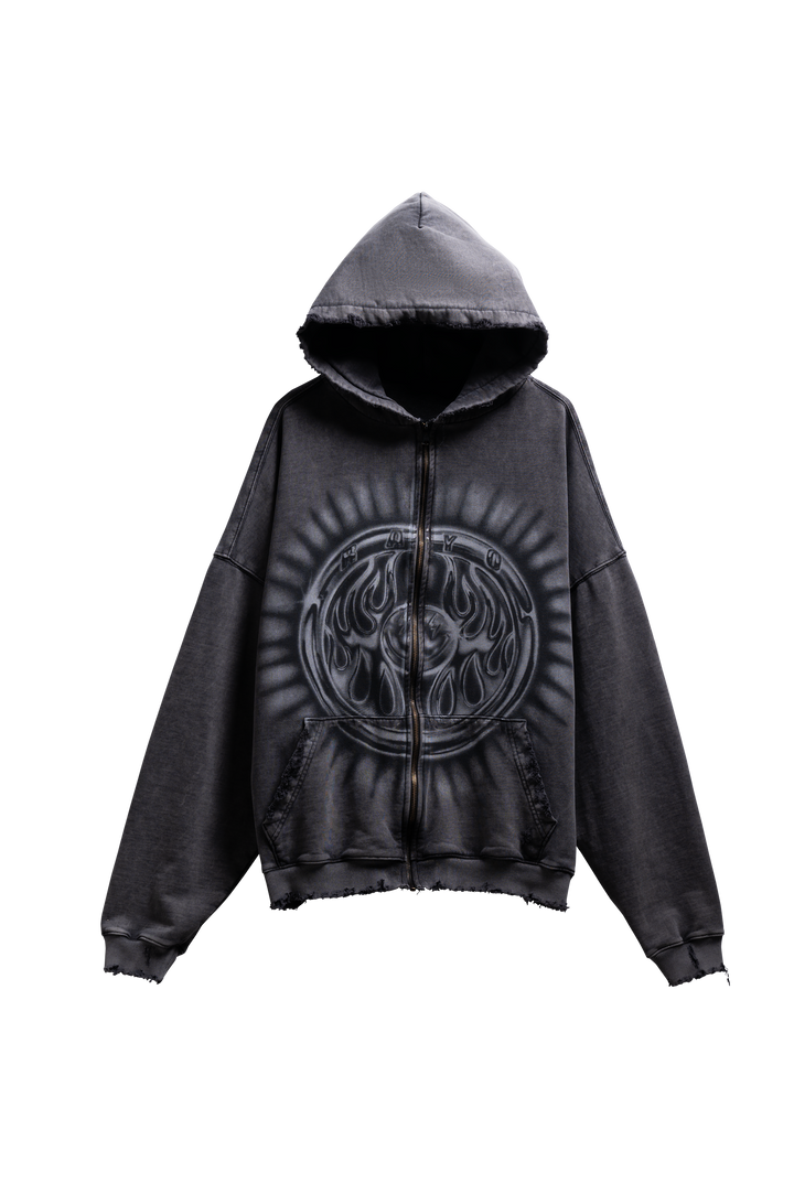 BLACK RAYO ZIP HOODIE