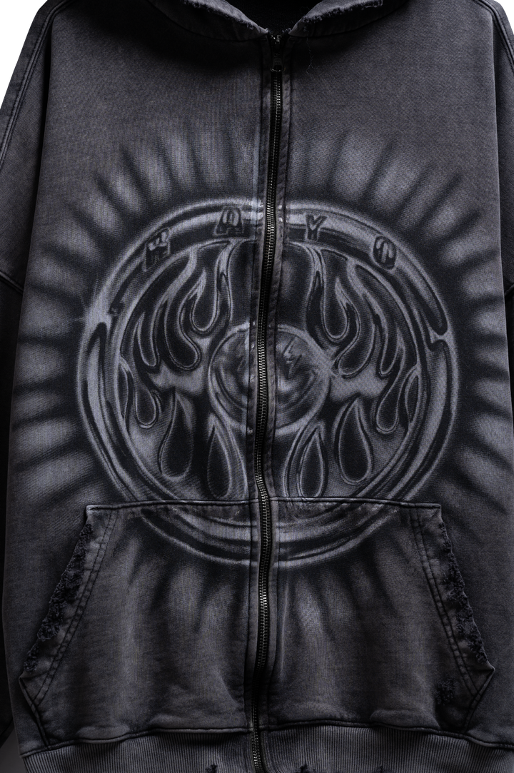 BLACK RAYO ZIP HOODIE