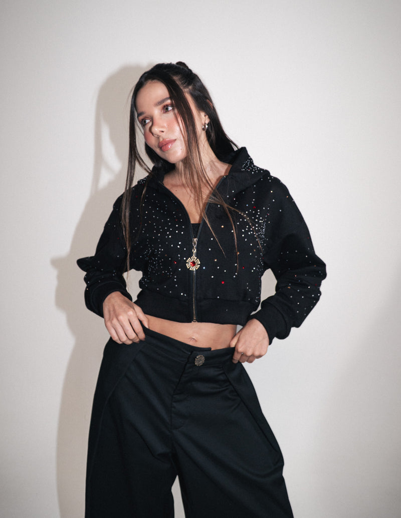 OMERTA BLACK CROP HOODIE