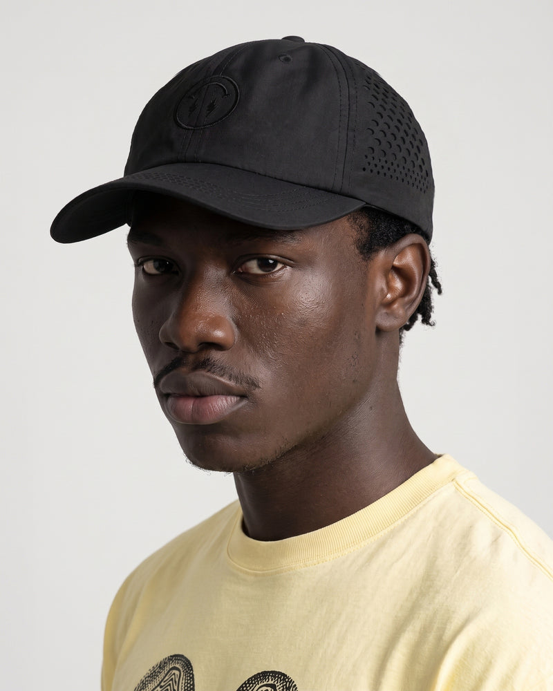 J BALVIN LASER CUT 6 PANEL CAP BLACK