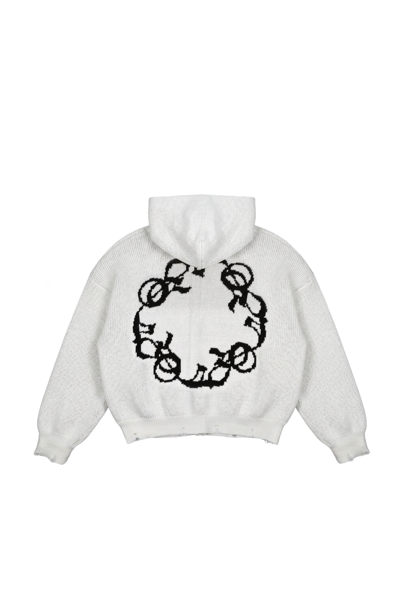 OMERTA WHITE KNITTED ZIP HOODIE