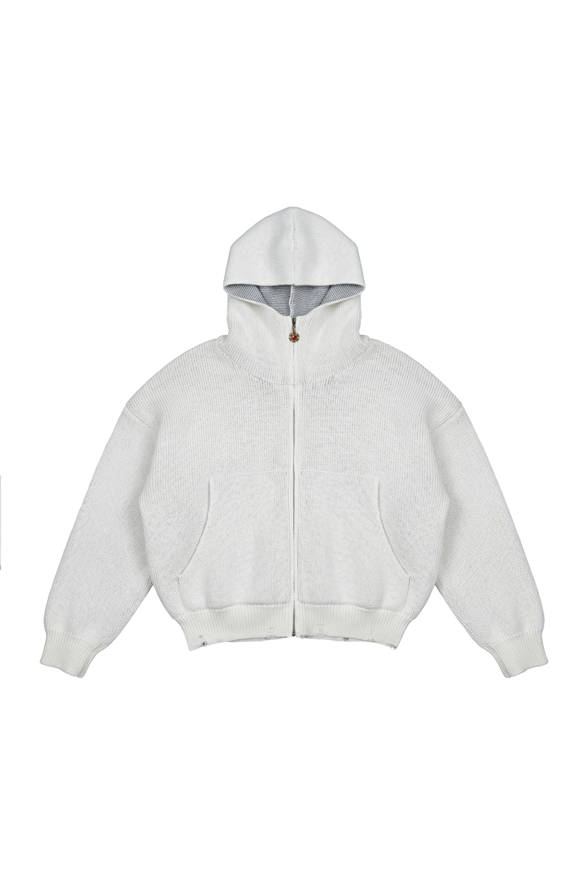 J Balvin Shop | OMERTA WHITE KNITTED ZIP HOODIE