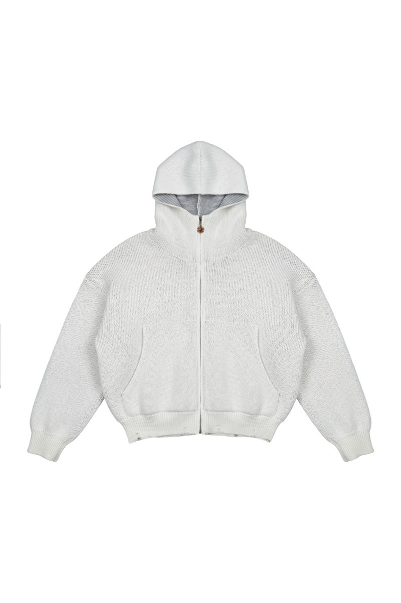 OMERTA WHITE KNITTED ZIP HOODIE
