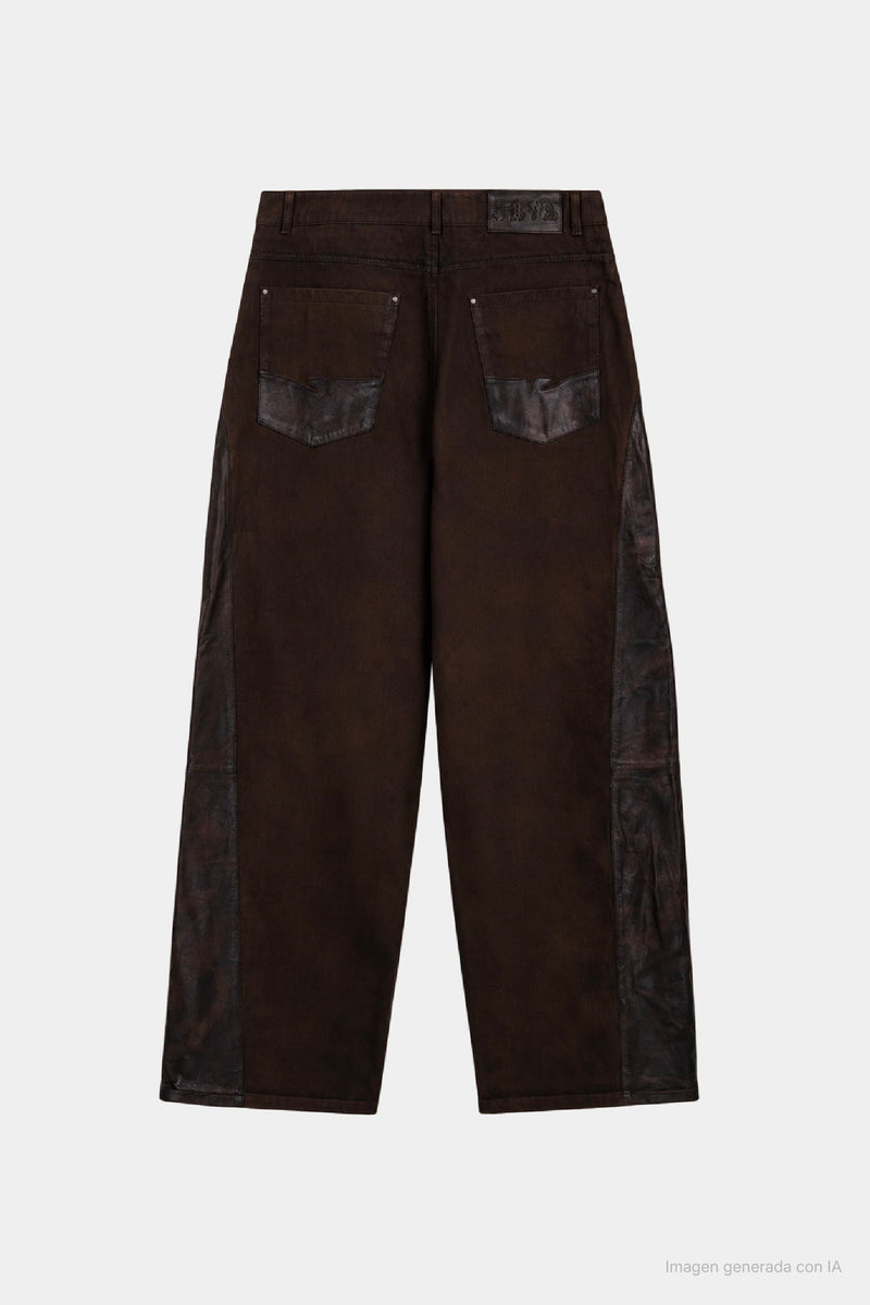 Women's Leather & Denim Barrel Jeans