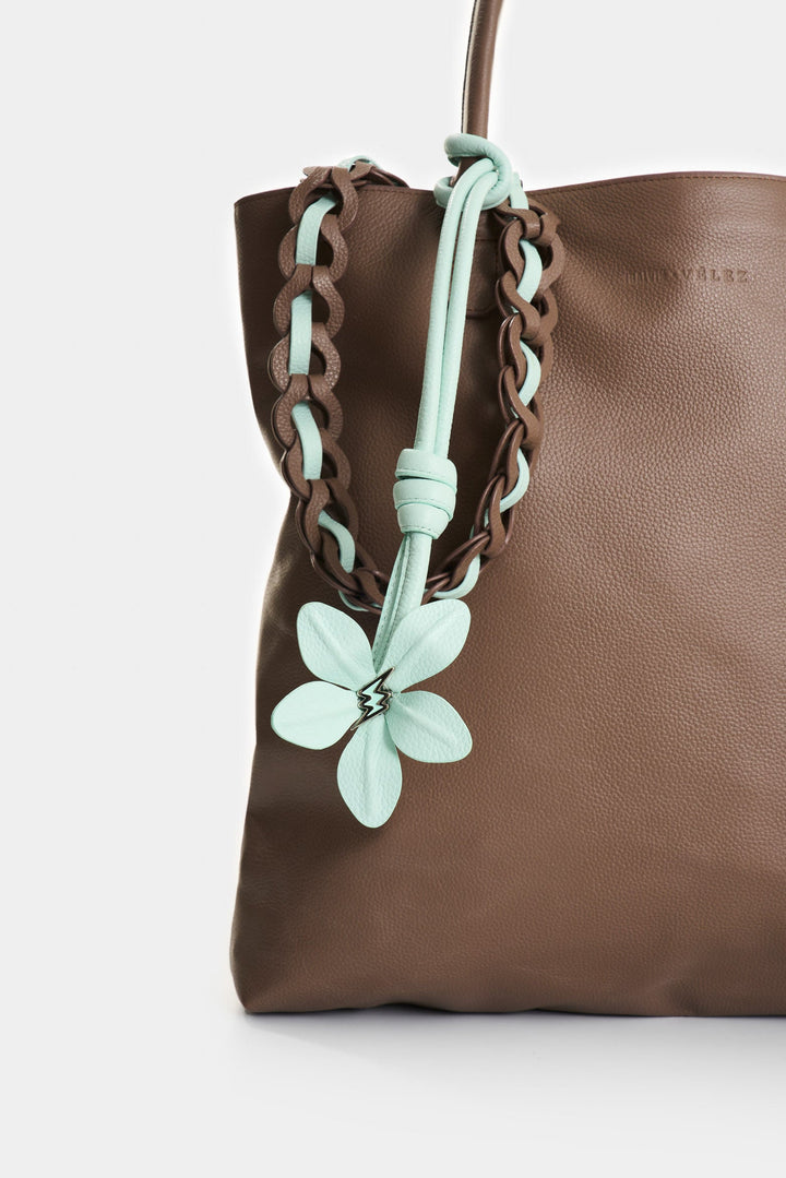 BROWN LEATHER FLOWERS TOTE BAG