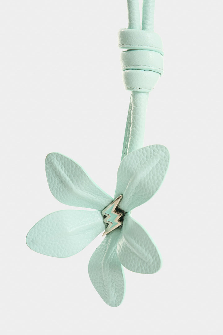 AQUAMARINE LEATHER FLOWER CHARM