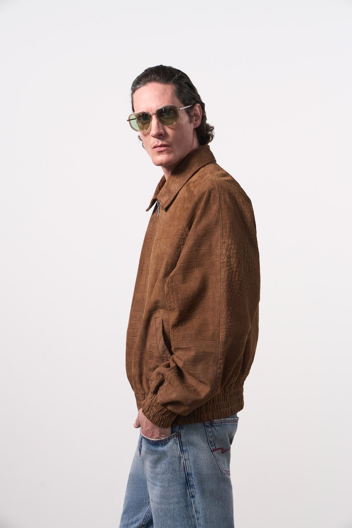 Men's Croco Suede Bomber Jacket
