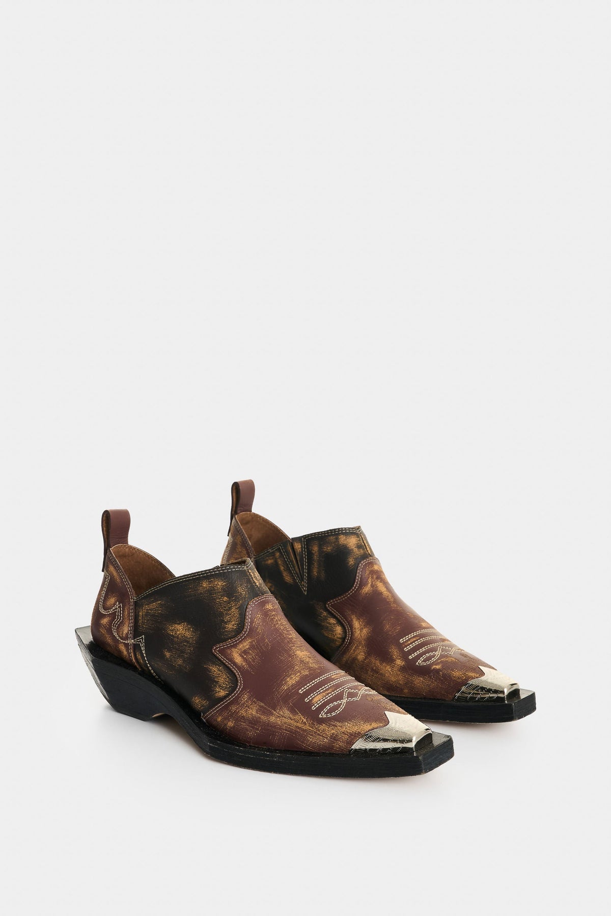 Women's Leather Western Mule Ankle Boots