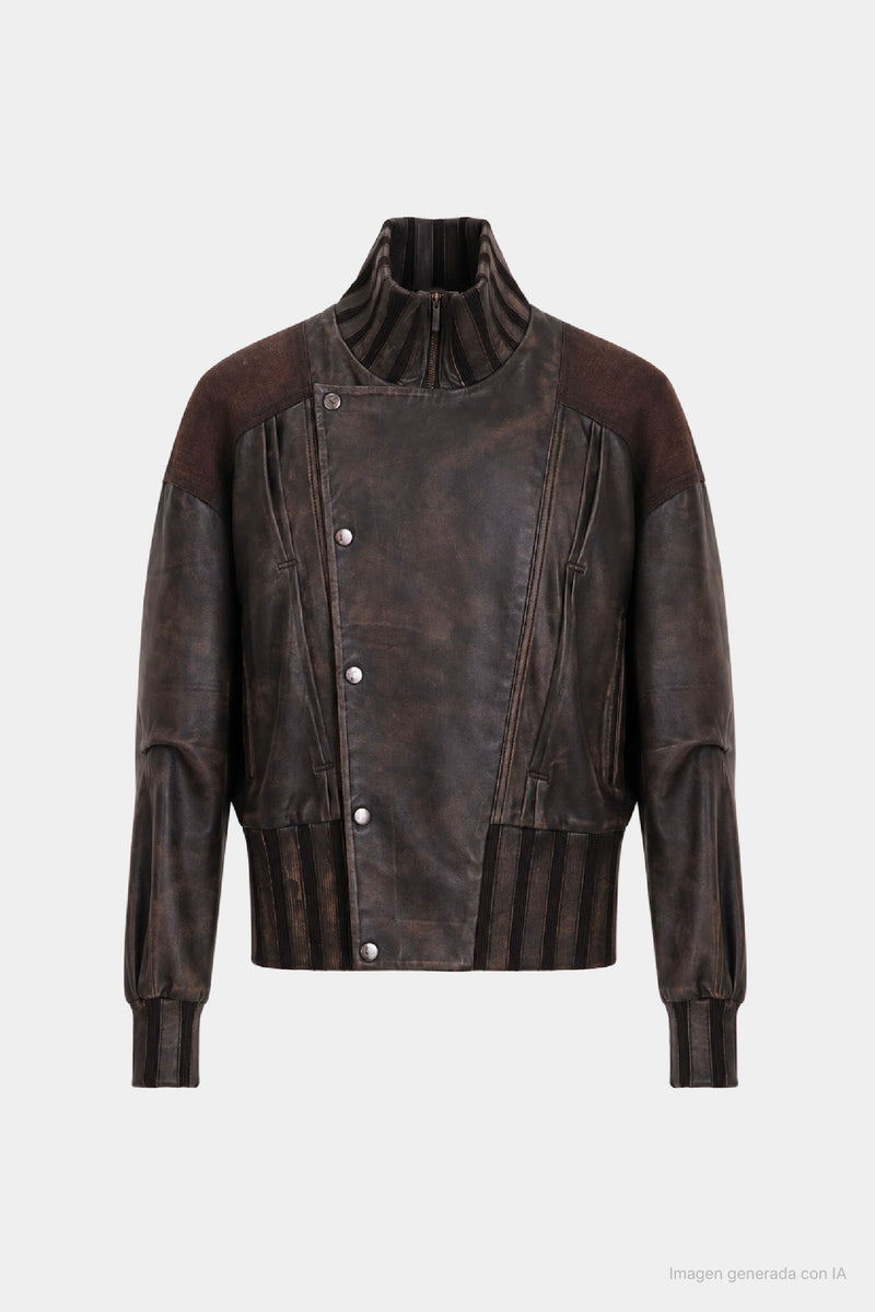 Women's Leather & Denim Bomber Jacket