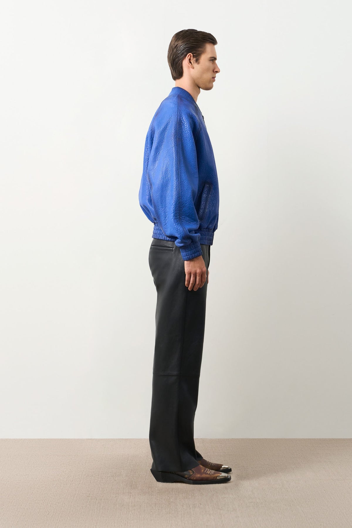Calypso Textured Leather Bomber Jacket for Men