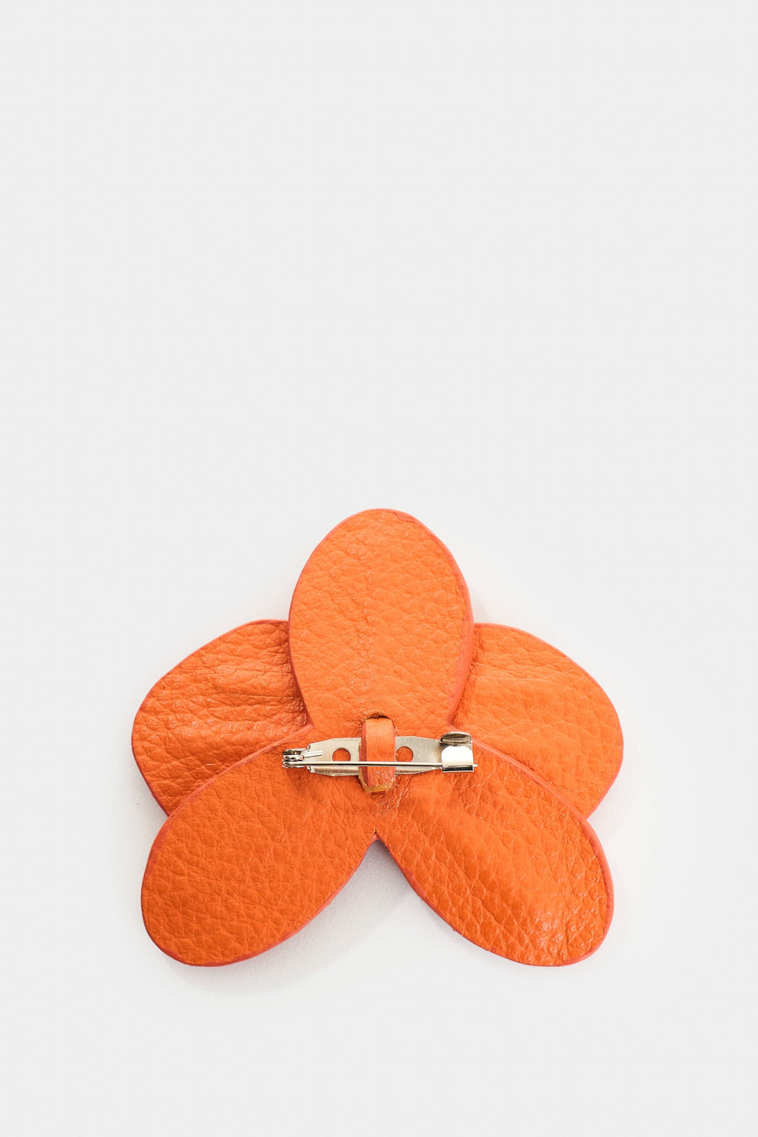 ORANGE LARGE LEATHER ORCHID BROOCH