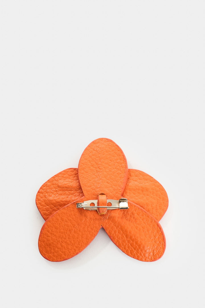 ORANGE LARGE LEATHER ORCHID BROOCH