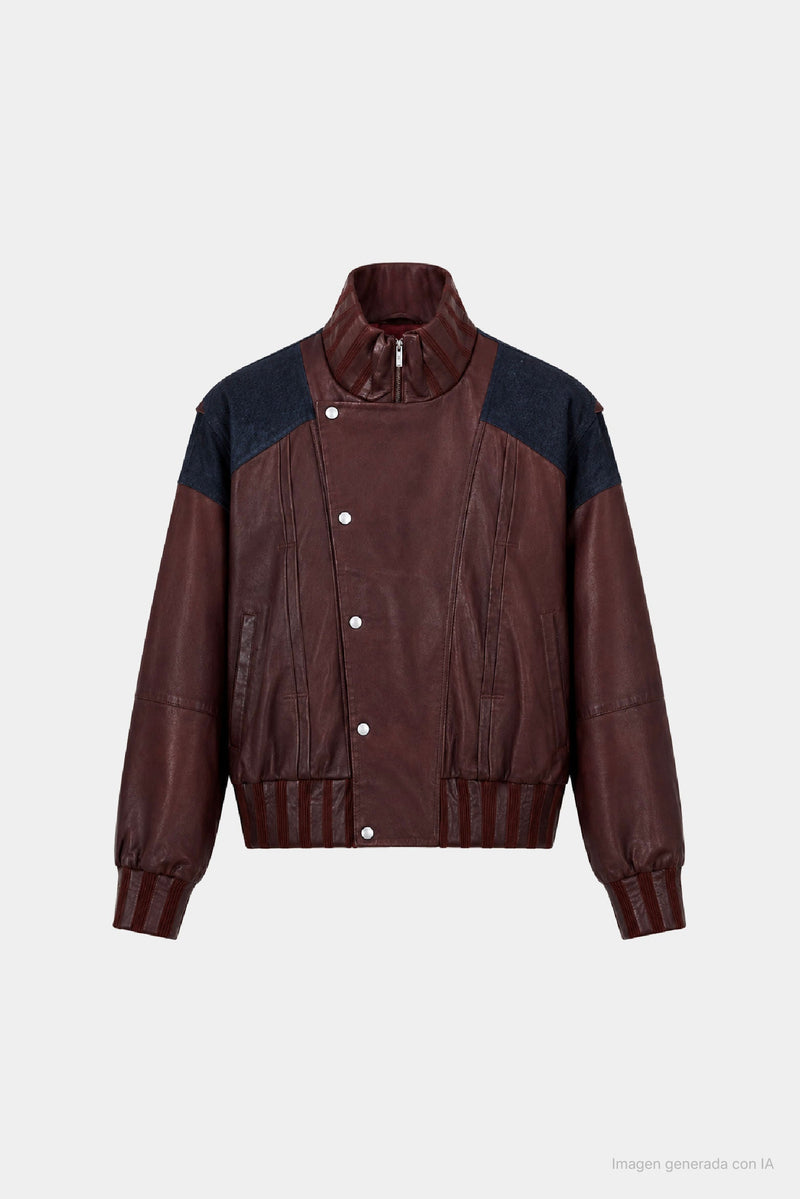Women's Leather & Denim Bomber Jacket