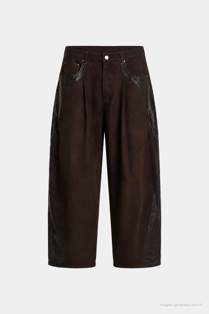 Women's Leather & Denim Barrel Jeans